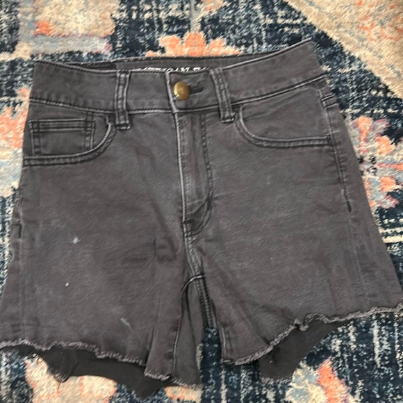 American Eagle AE black denim hi rise shortie sz 0 - Picture 1 of 5